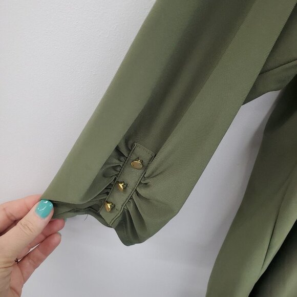 Roz & Ali Womens 3/4 Sleeve Olive Green Button Front Blouse Top Plus Size 2X - Picture 7 of 15